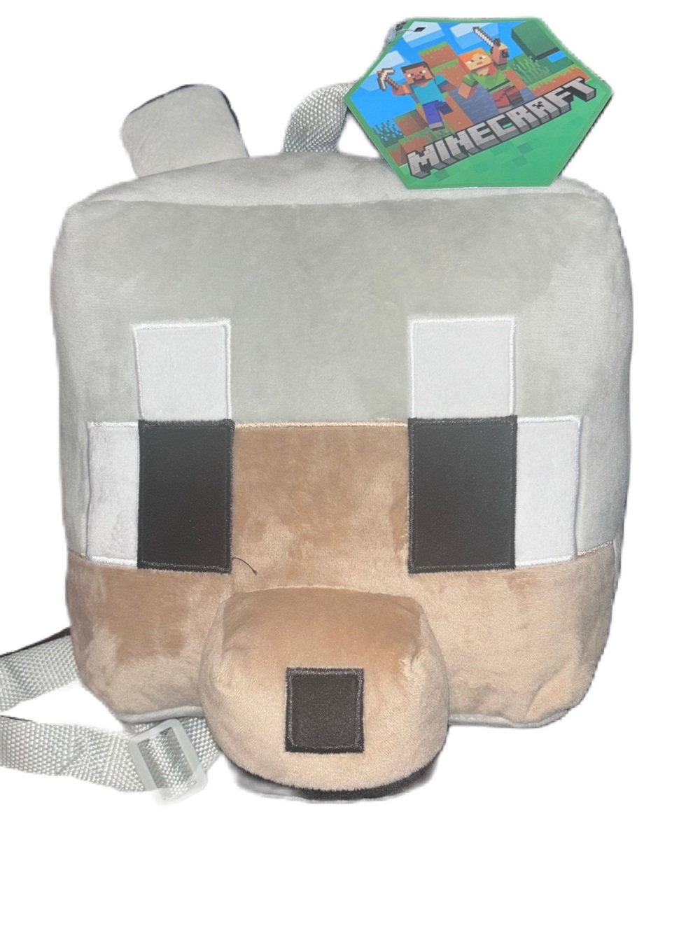 Minecraft Plush Wolf Backpack - Light Gray & Tan